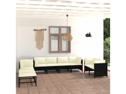 Vidaxl 10 Pcs Conjunto Lounge De Jardim C/ Almofadões Vime Pe Preto