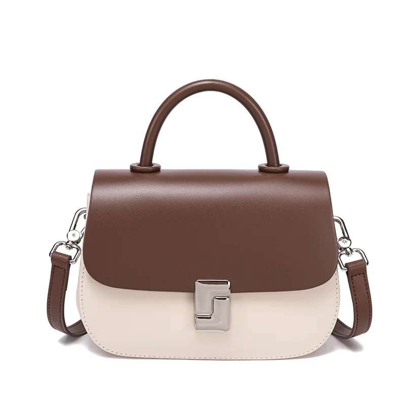 (345-café Bege) Bolsa Feminina De Luxo De Grife, Novo Estilo, Bolsa Transversal Quadrada De Couro Bovino Em Duas Peças.