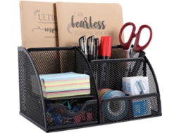 Organizador de Mesa em Tela Mesh para Escritório, Versátil, com Porta, Canetas e Gaveta, Preto BRILVIBERA