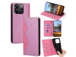 Capa Tipo Carteira Em Couro Sintético Com Bloqueio Rfid Em Formato De Onda Para Xiaomi Redmi Note 14 4g (164,84 Mm) Rosa
