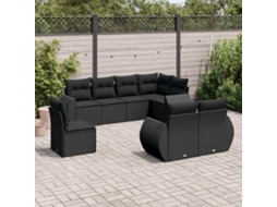 Vidaxl 8 Pcs Conjunto Sofás de Jardim com Almofadões Vime Pe Preto