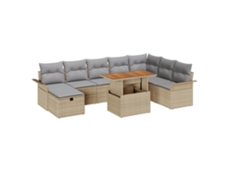 Conjunto 9 Móveis De Jardim Vidaxl Bege Vime Pe (297,5 X 187,5 X 85 Cm)