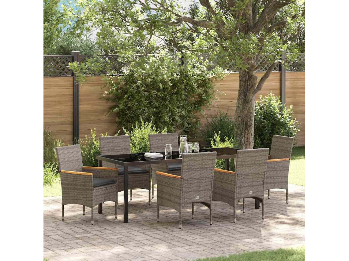 Vidaxl Conjunto de Jantar para Jardim 7 Pcs Cinzeto Vime Pe