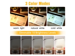 Lâmpada de Mesa LED com Clamp, 3 Modos de Cor, 10 Níveis de Brilho para Leitura e Estudo | S/MARCA