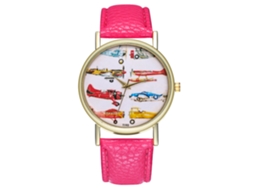 Relógio feminino Zhoulianfa T193-a em couro, quartzo, vermelho e rosa, estilo jato de combate