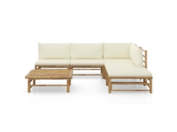 Maison Exclusive - 6 Pcs Conj. Lounge P/ Jardim Em Bambu C/ Almofadões Branco Nata