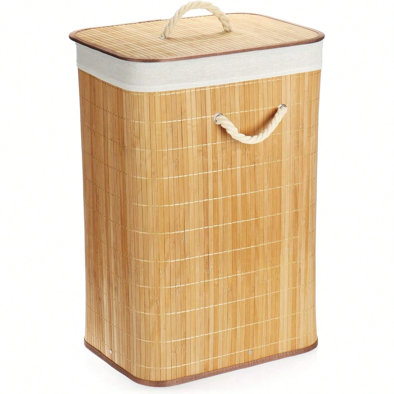 Cesto de Roupa Suja de Bambu com Tampa e Forro Removível