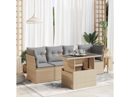 Vidaxl 5 Pcs Conjunto De Sofás P/ Jardim Com Almofadões Vime Pe Bege