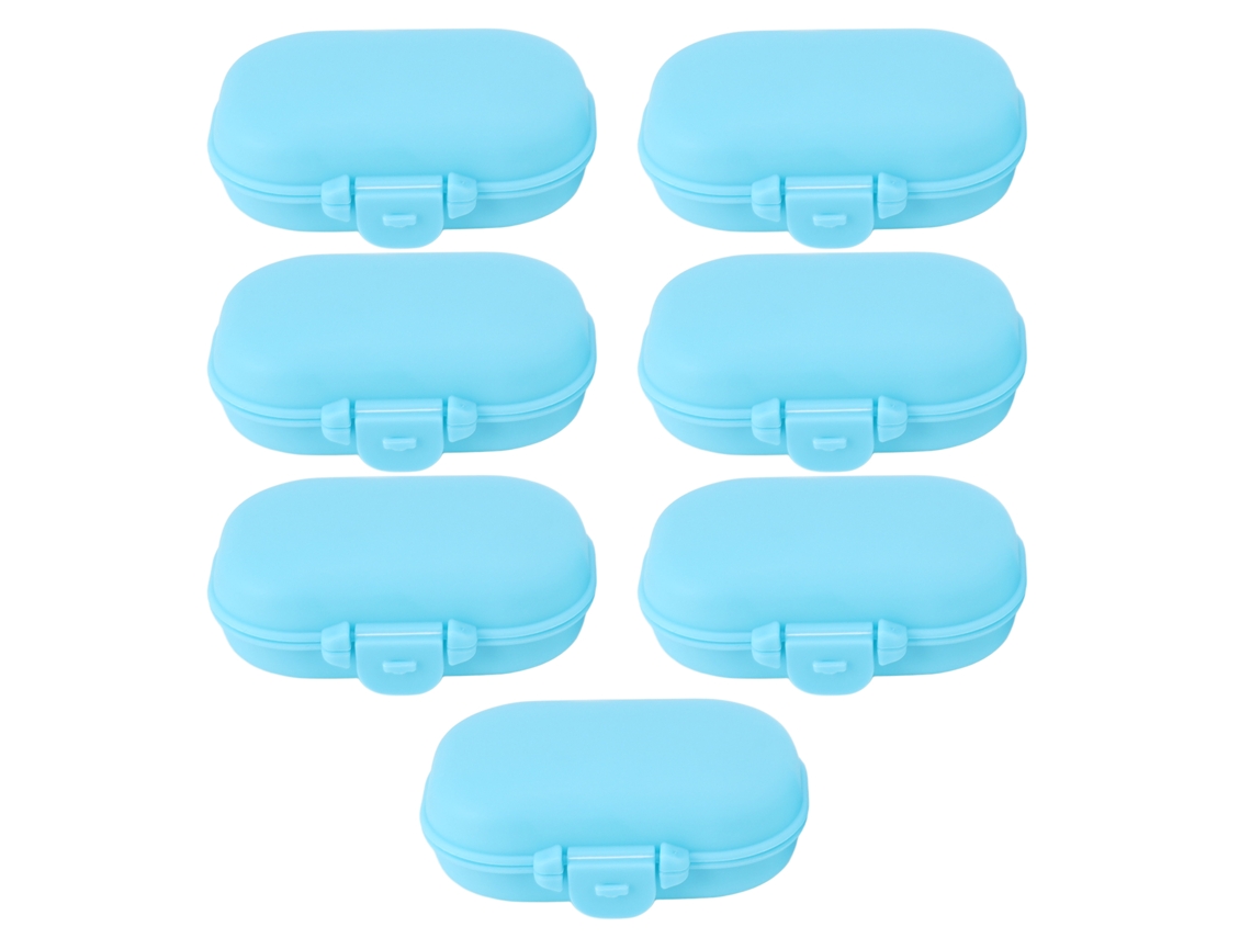 Caixa de Remédios S/MARCA portátil com 4 compartimentos destacáveis, segura, para viagem, azul, 7pcs