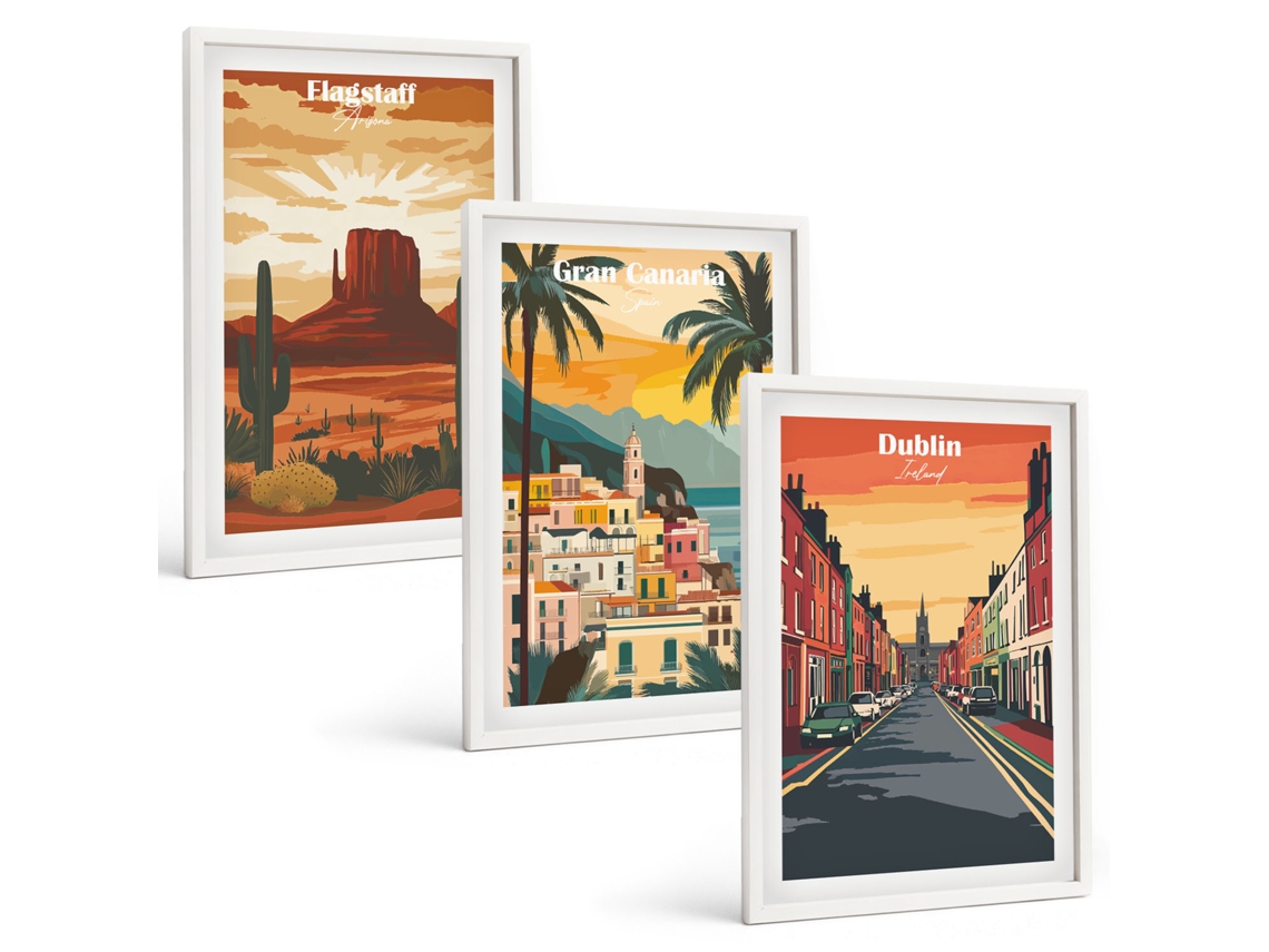 Conjunto De Pinturas Paisagens De Cidades Naturais Espelharte (3 Peças 40x60 Cm)