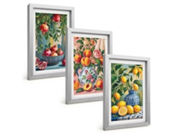 Composição De Quadros Na Paredecomposições De Frutas, Romãs Moldura Prateada Quadros Para A Sala De Estar Espelharte (3 Peças 20x30 Cm)