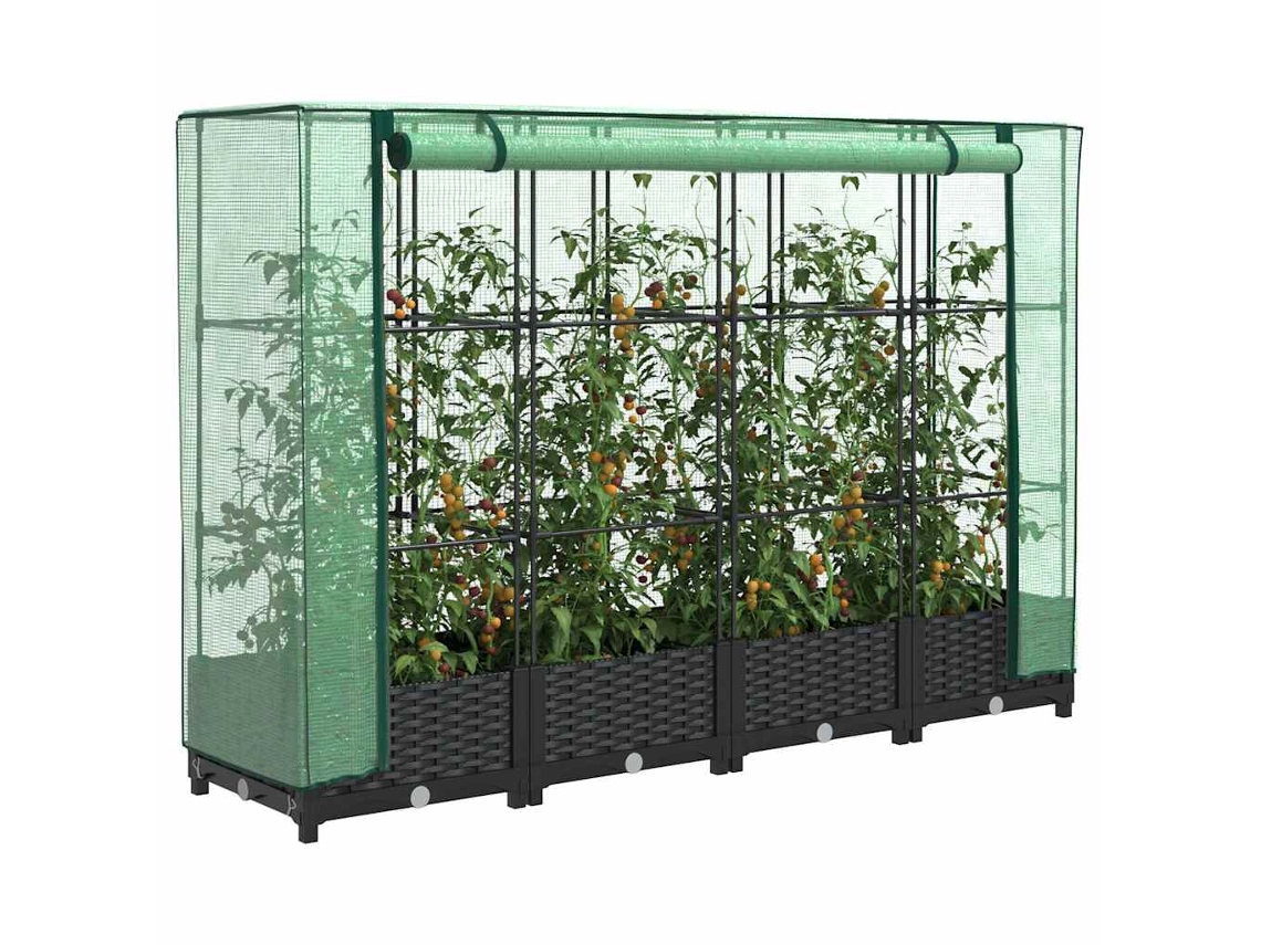 Vidaxl Canteiro Elevado Com Cobertura Para Estufa, Estilo Rattan, 160x40x123 Cm