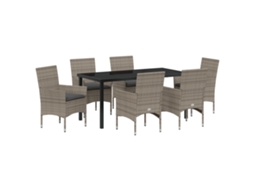Conjunto 7 De Jantar Com Almofadas Vidaxl Em Rattan Polipropileno Cinza