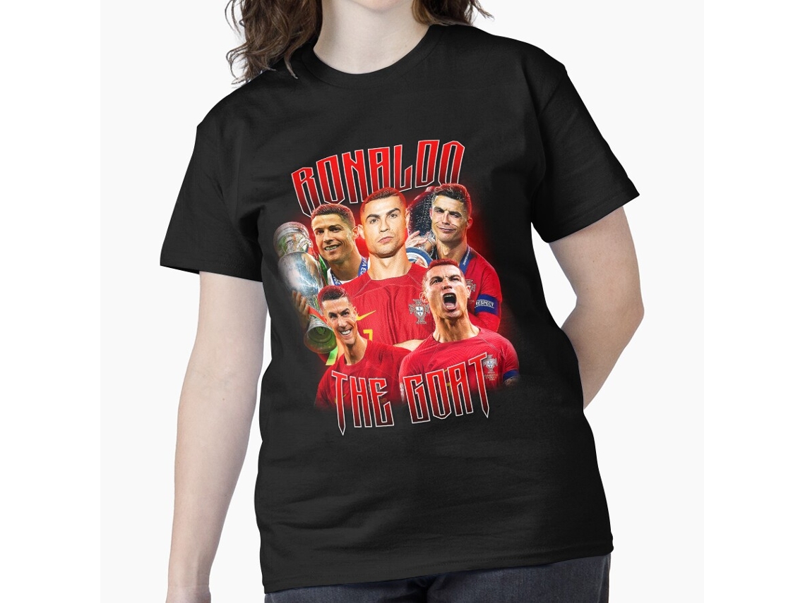 T-shirt Rockinstone Cristiano Ronaldo Vintage Style Tee, Bootleg Unisex For Football Fans-(l)
