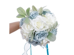 Arranjo de Buquê de Casamento Branco e Azul Claro com Rosas Artificiais LAXISCREED