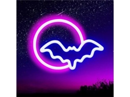 Letreiro De Neon De Lua E Morcego De Halloween Com Luz Led, Alimentado Por Usb Ou Bateria, Ip42, À Prova D'água, Decoração De Parede E Mesa Festiva