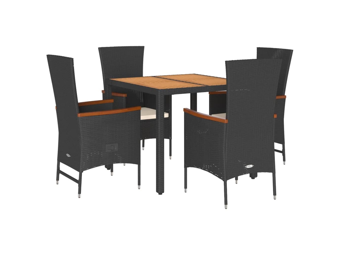 Conjunto de 5 Jantar para Jardim com Almofadões Vime Pe Preto MAISON EXCLUSIVE
