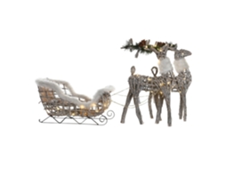 Conjunto de 3 Enfeites de Vime Branco com Led, Medindo 60x30x37cm. ALEXANDRA HOUSE LIVING