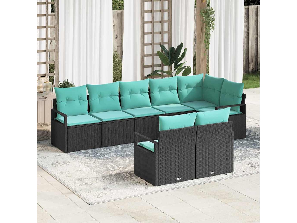 Vidaxl Conjunto De Sofás 8 Pcs Preto Vime Pe