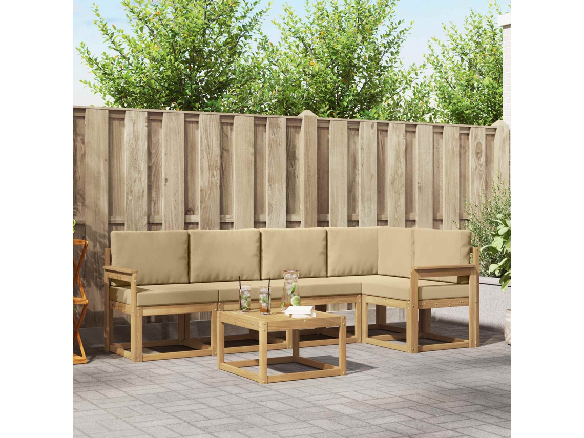 Vidaxl Conjunto De Sofás Para Exterior 6 Unid. Branco E Bege