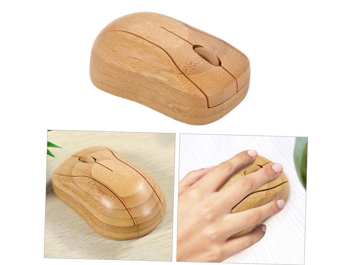 Mouse De Bambu Óptico Sem Fio Com Ajuste De 3 Velocidades E Programação De Macro Com Receptor Usb