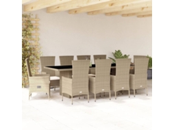 Conjunto 11 Peças Jantar P/ Jardim Com Almofadões Vime Pe Bege Dkd Home Decor