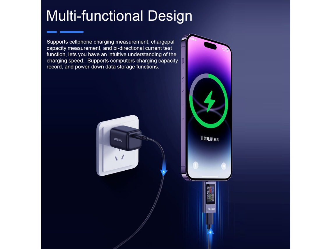 Testador De Carregamento Celular Type-c Medidor De Energia Com Voltmeter E Tela Tft 4-30v 0-12a