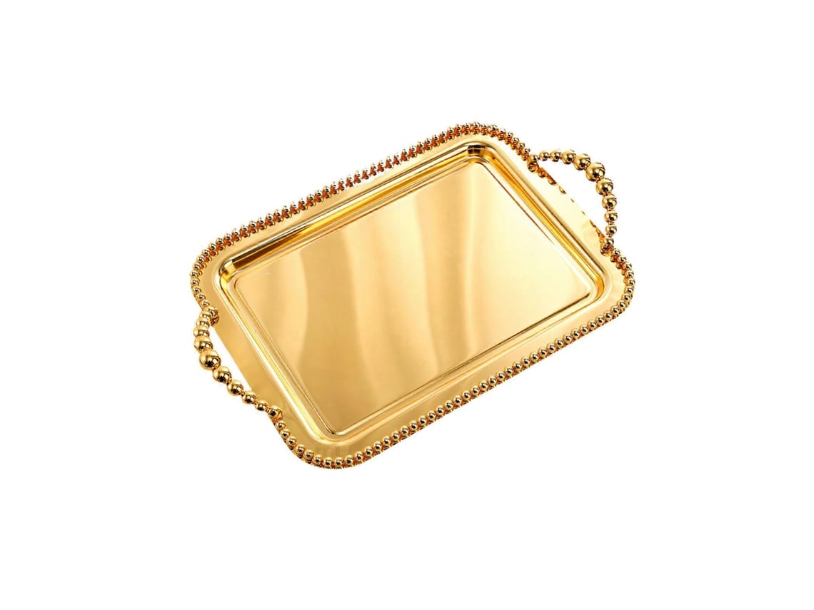 Bandeja Retangular Refletiva, Metal Dourado, Para Exposição, Entrada E Móveisgolds