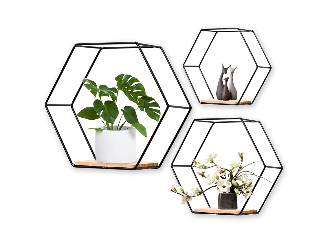Prateleira Hexagonal Geométrica Para Design Contemporâneo, Prateleiras Flutuantes Hexagonais Que Economizam Espaço Para Quarto, Sala De Estar, Cozinha