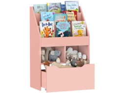 Pequena Estante Infantil com Prateleiras e Gaveta MDF 60x29.9x90cm rosa BTFORUS