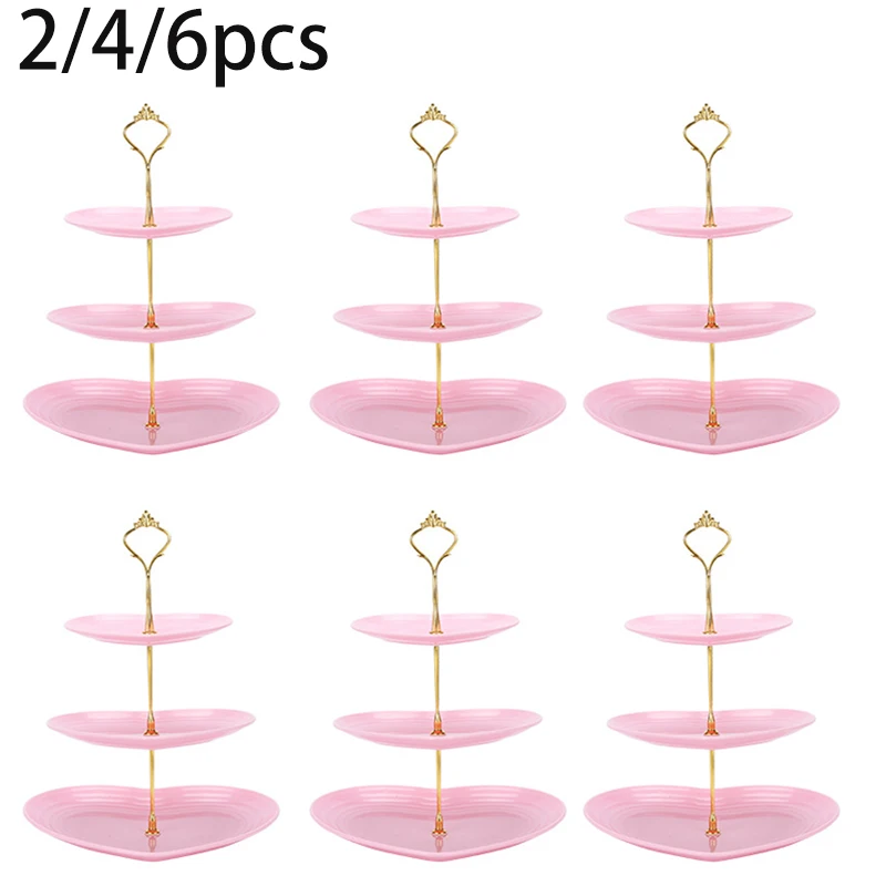 (6 Peças) Suporte Para Sobremesas Em Formato De Coração Com Três Andares E Bandejas Em Camadas, Ideal Para Casamentos E Aniversários.