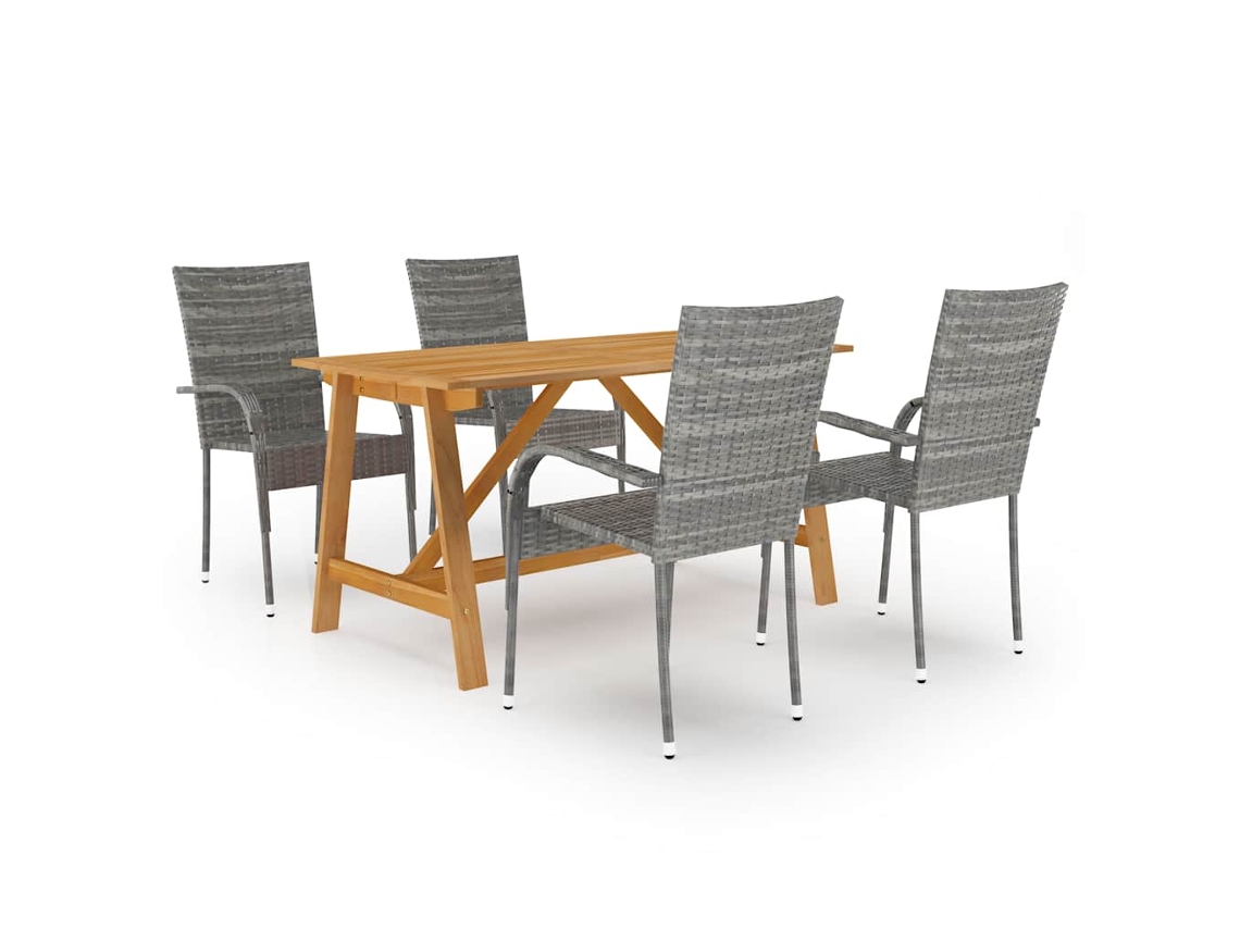 Vidaxl 5 Pcs Conjunto De Jantar Para Jardim Cinzento