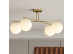Lustre Moderno De 4 Lâmpadas Com Soquete E14. Modelo Semi-embutido. Cores Dourada E Creme.