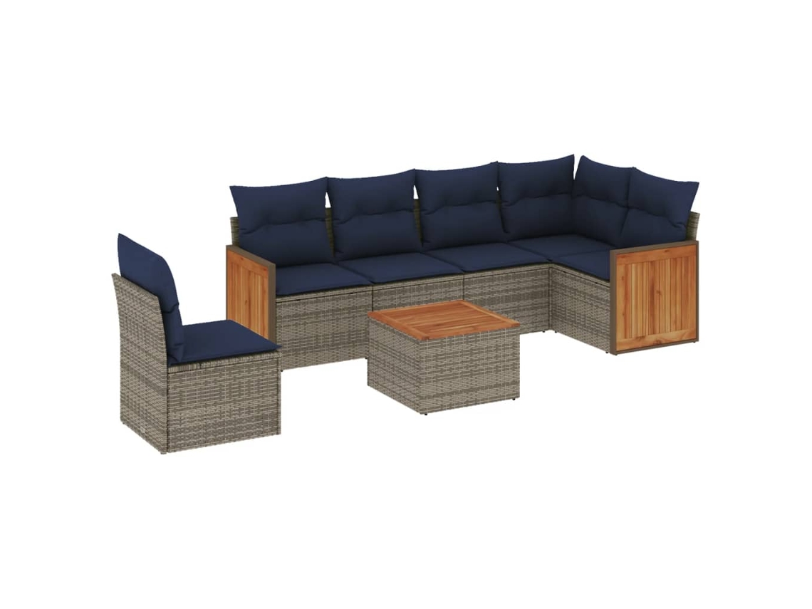 Conjunto de Sofá de Jardim, 7 Peças, Almofadas, Rattan Cinza MAISON EXCLUSIVE