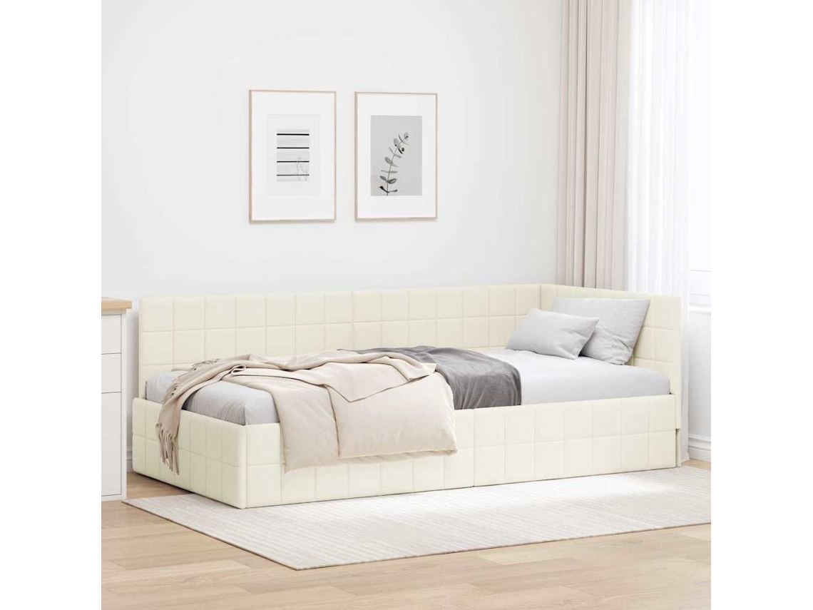 Vidaxl Estrutura De Cama De Canto Creme 90 Cm X 200 Cm Veludo