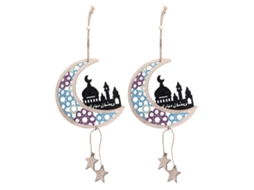 2pcs Enfeites Pendentes Eid Al Fitr Madeira Lua Estrela Casa Jm00429 S/MARCA