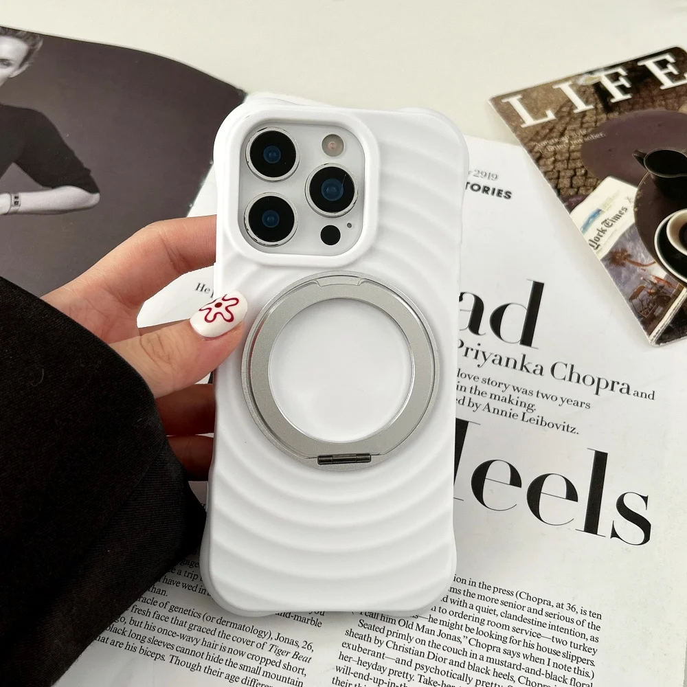 Capa De Celular Corrugada Com Adesivo De Silicone Líquido (iphone 16 Branco) Com Suporte Magnético.