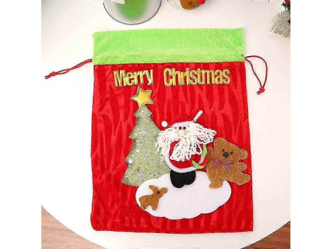 Saco De Presente 3d De Natal Com Borda Verde, Para Embalar Presentes E Decoração