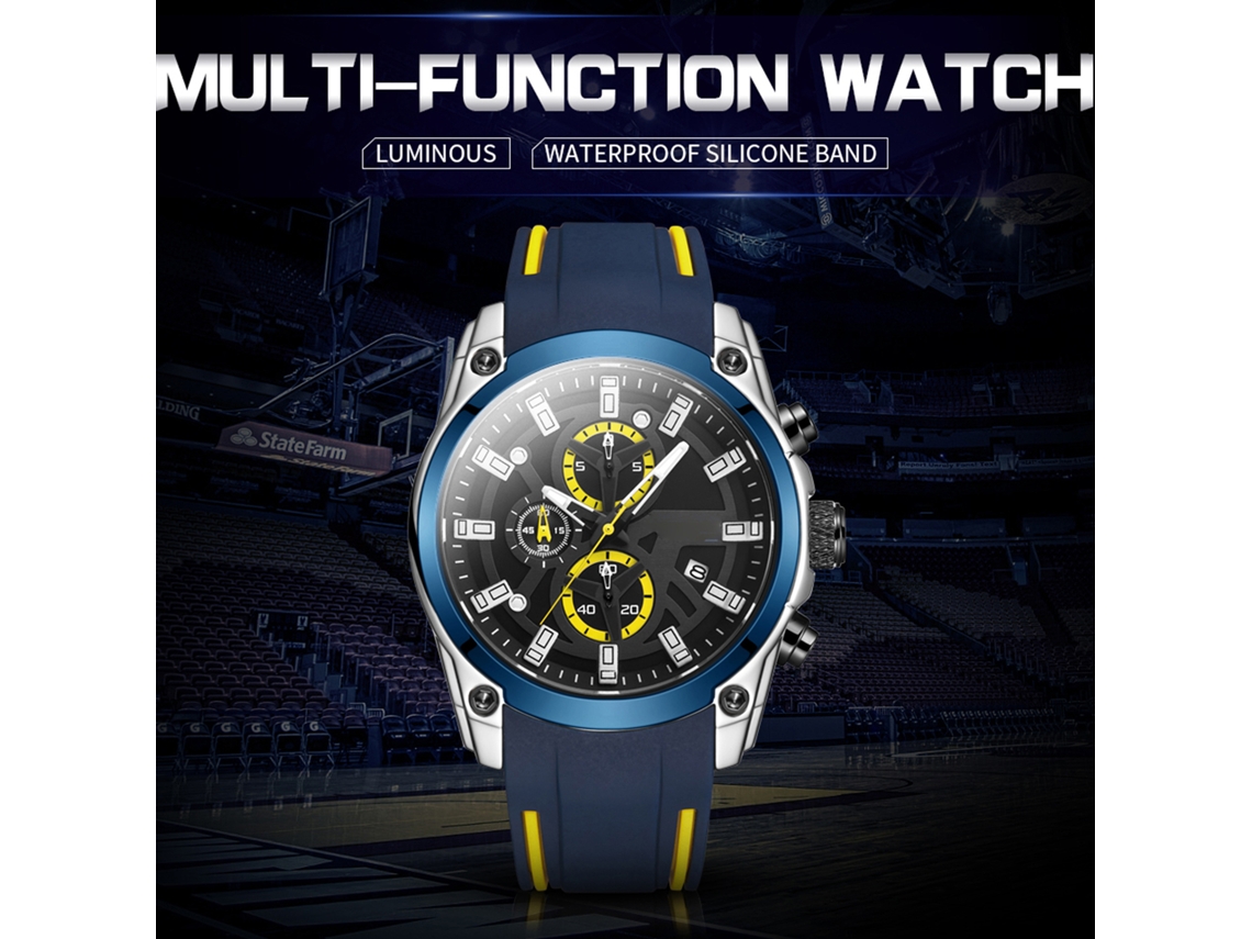 Relógio cronógrafo multifuncional masculino Megir, resistente à água até 3 ATM, silicone, luminoso, com calendário.