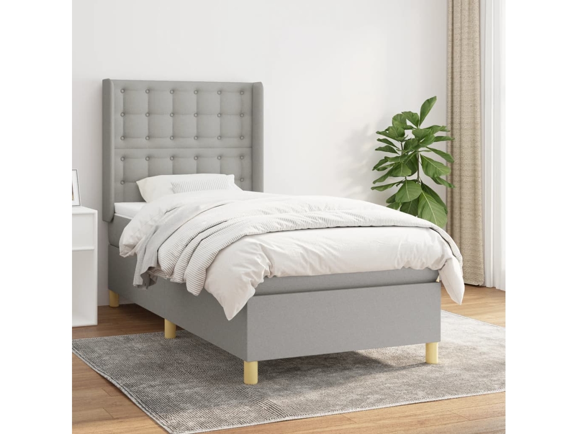 Vidaxl Cama Com Molas/colchão 90x190 Cm Tecido Cinzento-claro