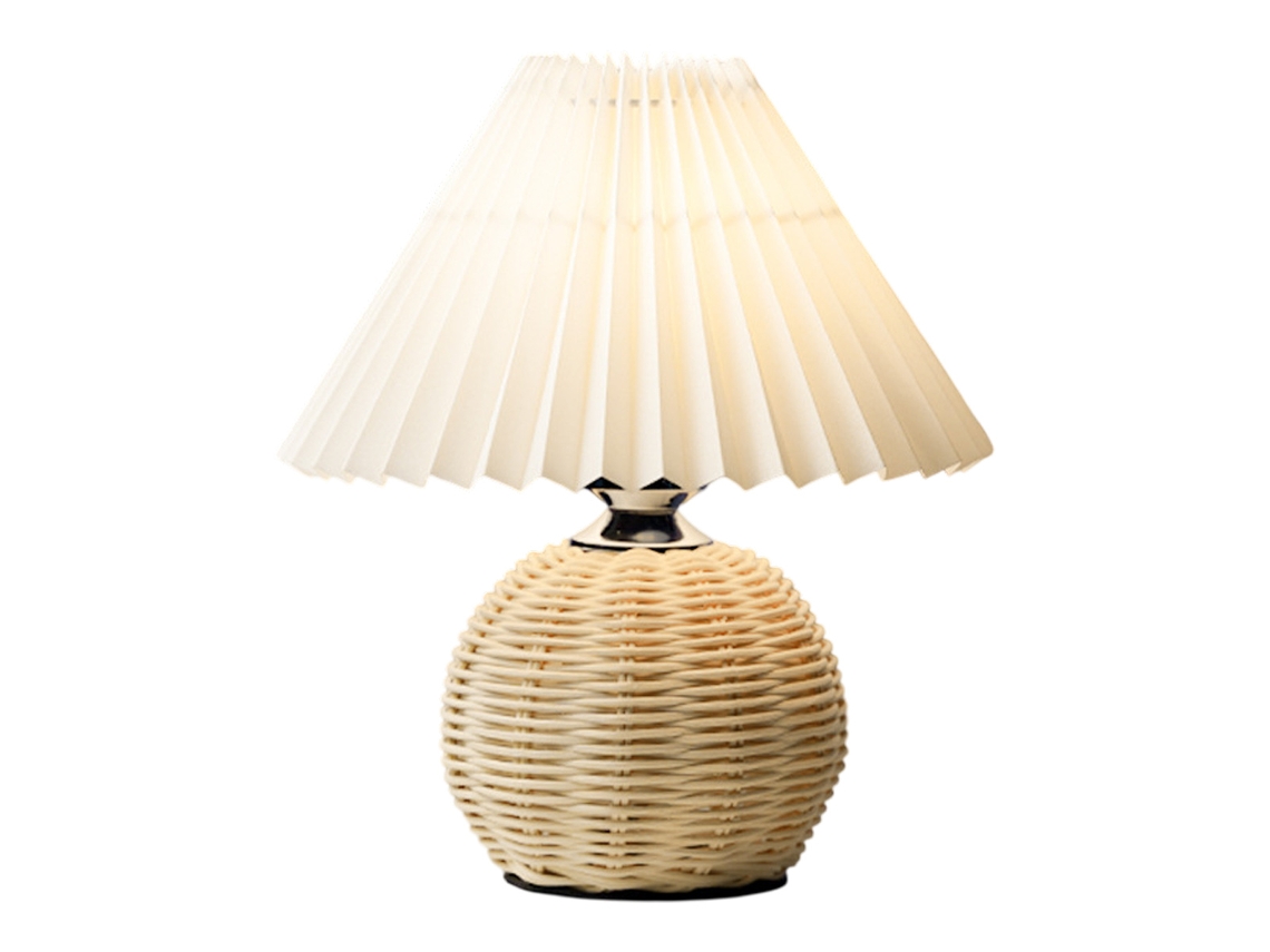 Abajur De Cabeceira Com Cúpula Plissada Bege, Base De Metal Trançado, Decoração Moderna, Compatível Com Lâmpadas E12.