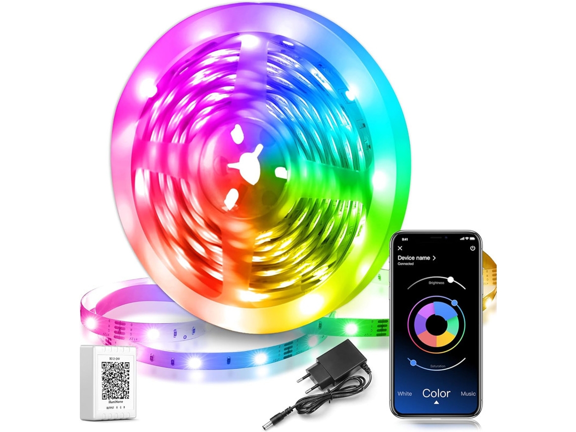 Fita Led, 30 M, Rgb, Bluetooth, Para Decoração De Móveis, Televisão, Prateleiras E Ambientes Internos