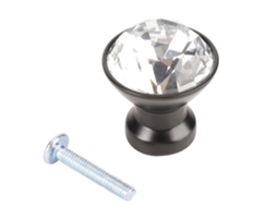Puxador De Cristal Para Armário (30mm, Furo Único Pequeno, Preto)