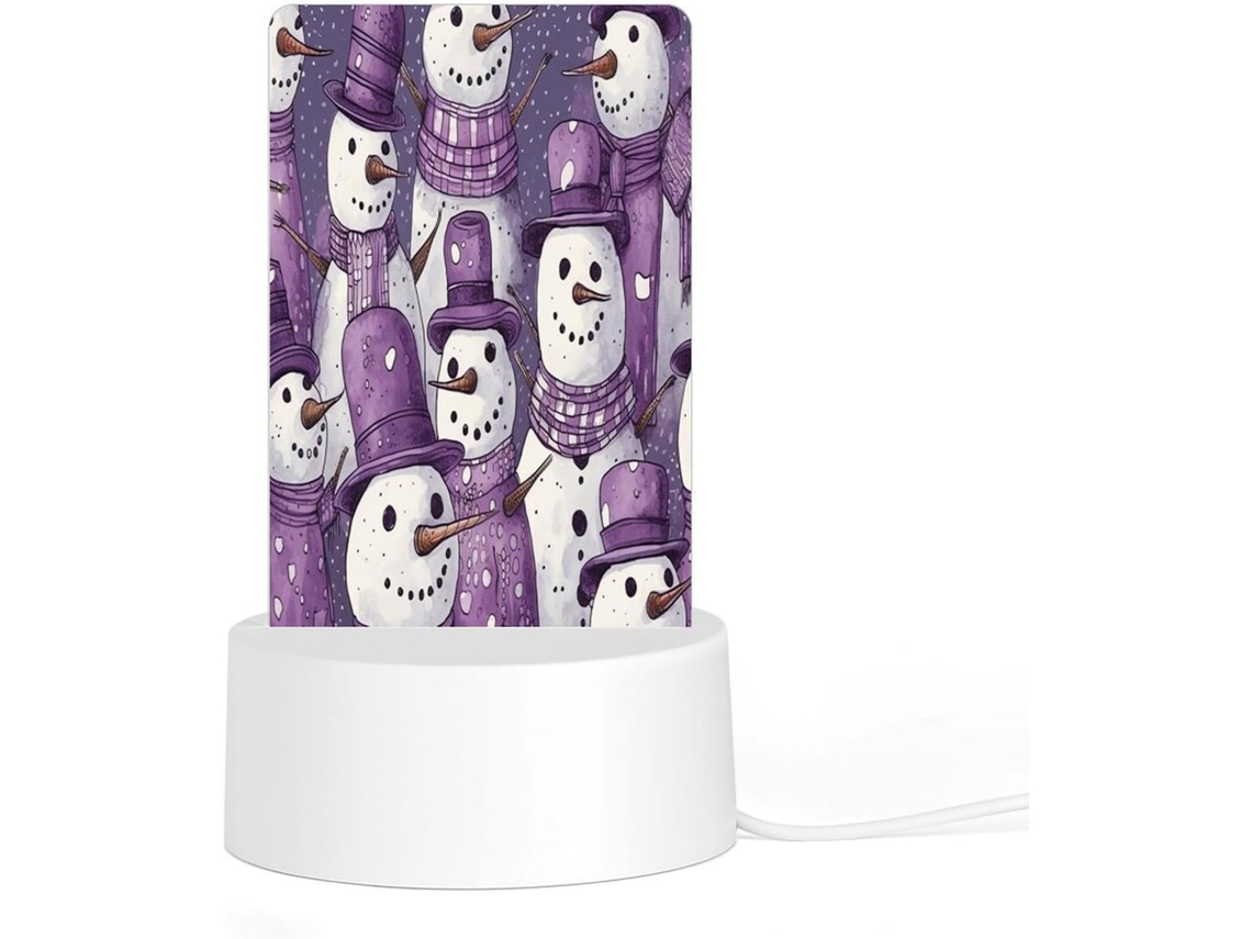 Luminária noturna LED de acrílico "plug and play" com base de plástico, design Boneco Neve Roxo, com estampa Boneco.