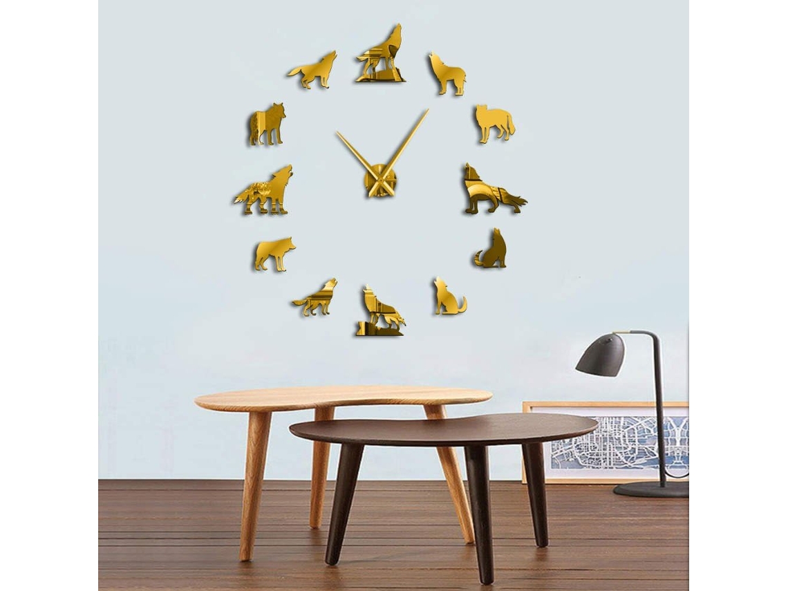 Relógio De Parede The Geeky Days, Design De Lobo Uivando, Dourado, 119cm 47 Polegadas, 1 Unidade