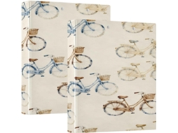 Pasta Retrô Rosa E Bege Com Estampa De Bicicleta, 3, 8cm 1, 5 Polegadas, Três Argolas Com Bolsos Internos, Pacote Com 1 2