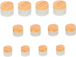 De 12 Potes Cosméticos Com Tampas De Madeira E Vidro Fosco, Capacidades De 5g, 10g E 30g. Práticos E Funcionais.
