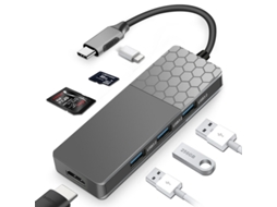 Yizhood Docking Station Hub USB multifuncional com porta USB 3.0 tipo C, carregamento 7 em 1, cinza