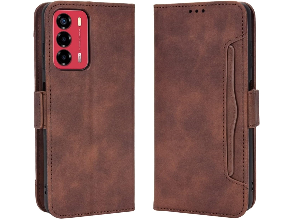 Capa Função para Zte Zte Blade A72 Hongwe. Pele Sintética Anti choque Magnética Castanho1