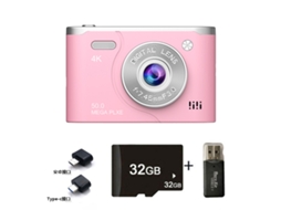 Câmara Digital Tela Lcd De 2,4 Polegadas Com Zoom De 8x E Resolução Hd 1080p (rosa - Cartão De 32 Gb) Cuich